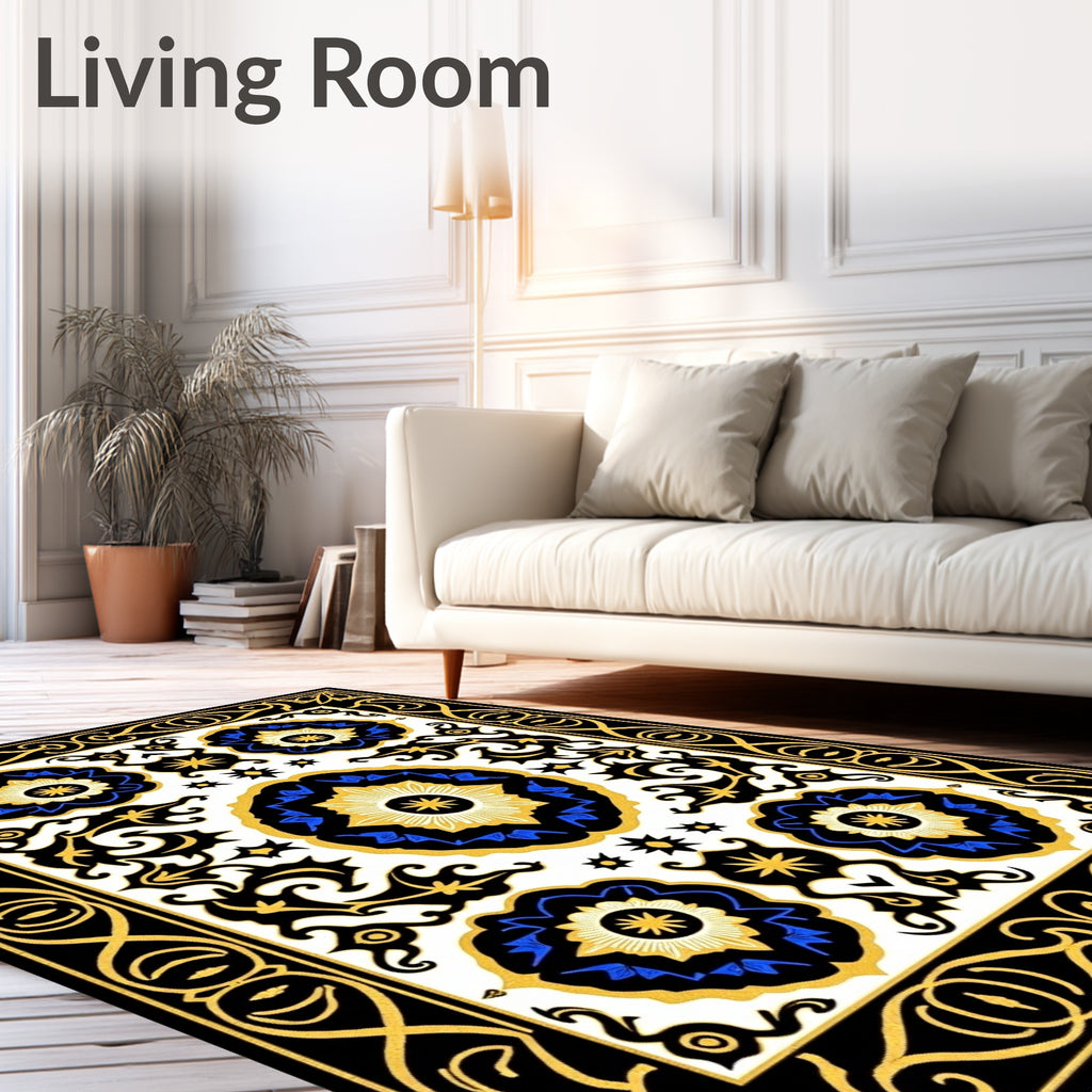 Ornate Floral Patterned Gold Rug