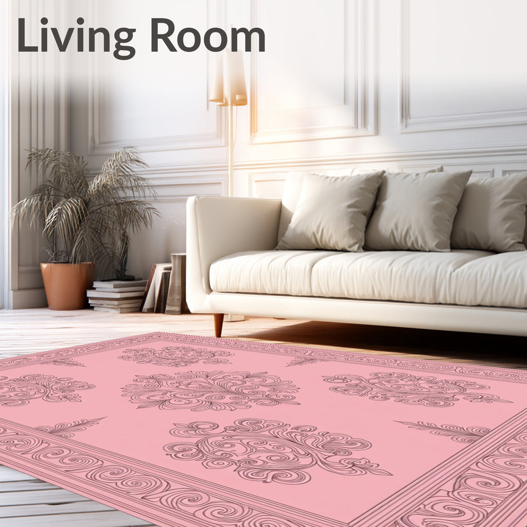 Classic Pink Floral Scrollwork Design Rug