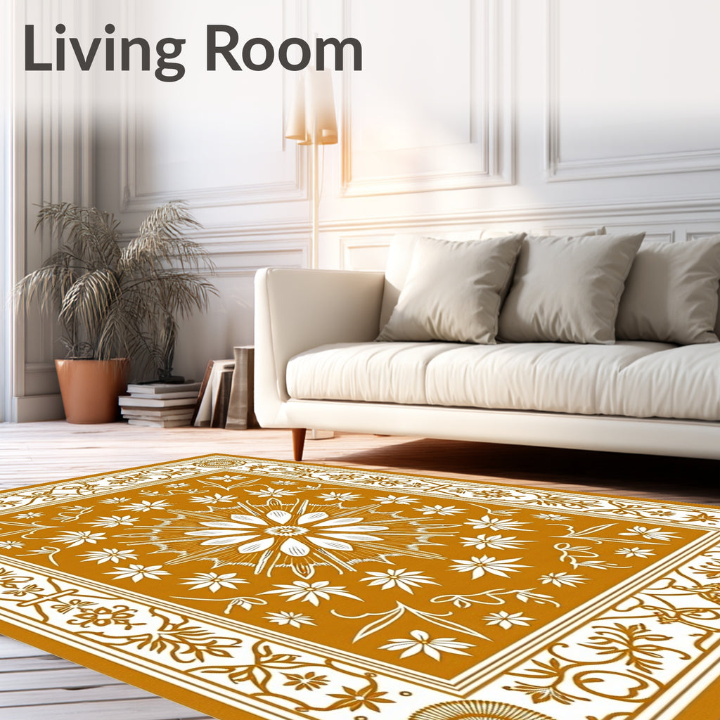 Golden Floral Intricate Pattern Rug