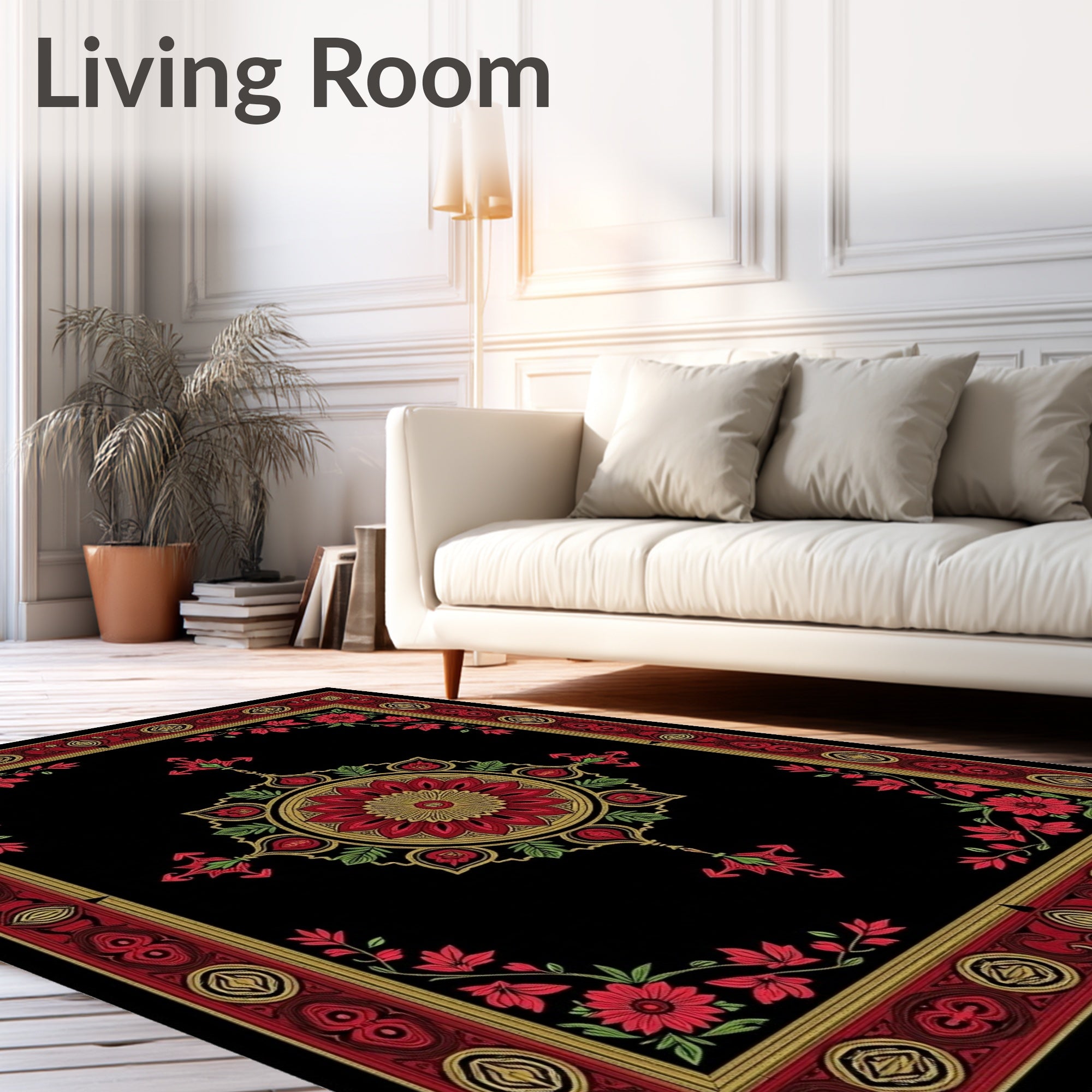 Rich Red Floral Medallion Border Rug
