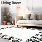Black White Red Floral Border Rug