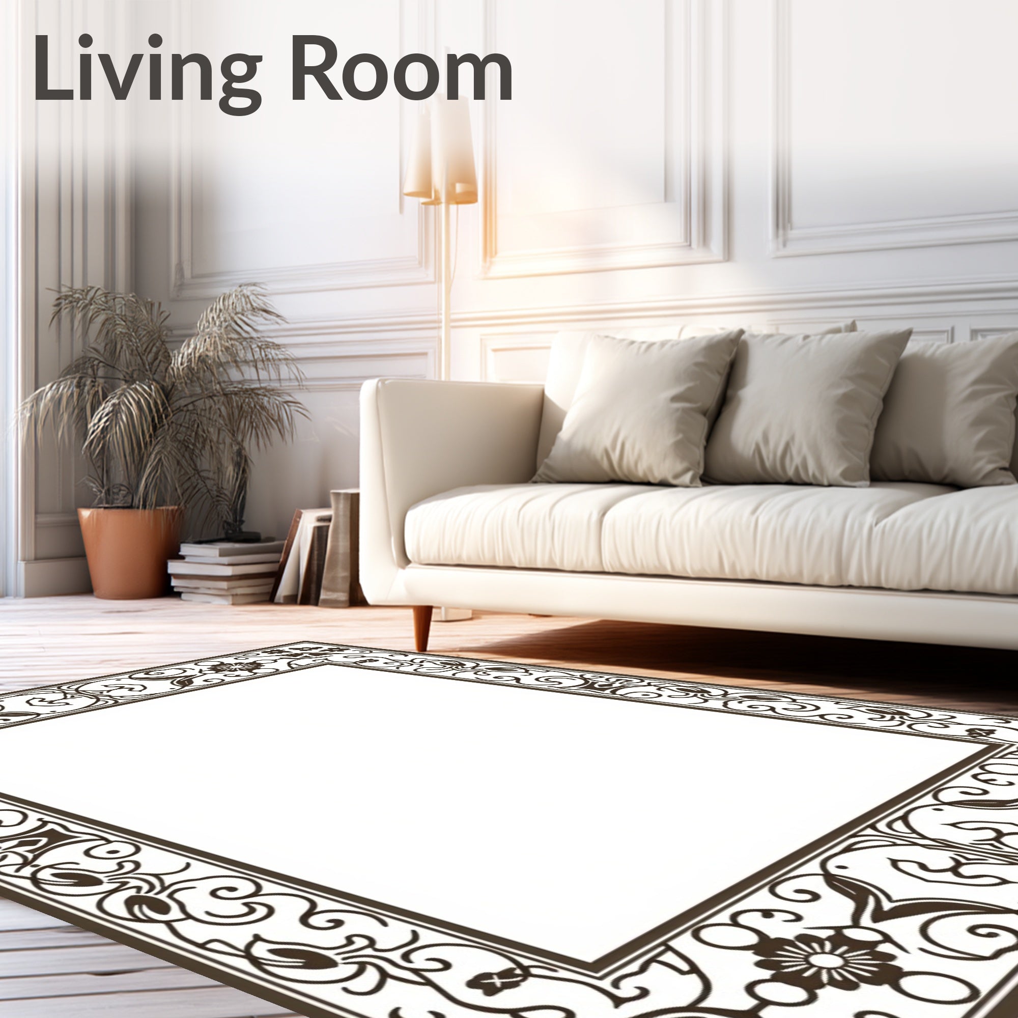 Ornate Floral Scroll Border Design Rug