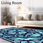 Art Nouveau Teal Leaf Pattern Rug