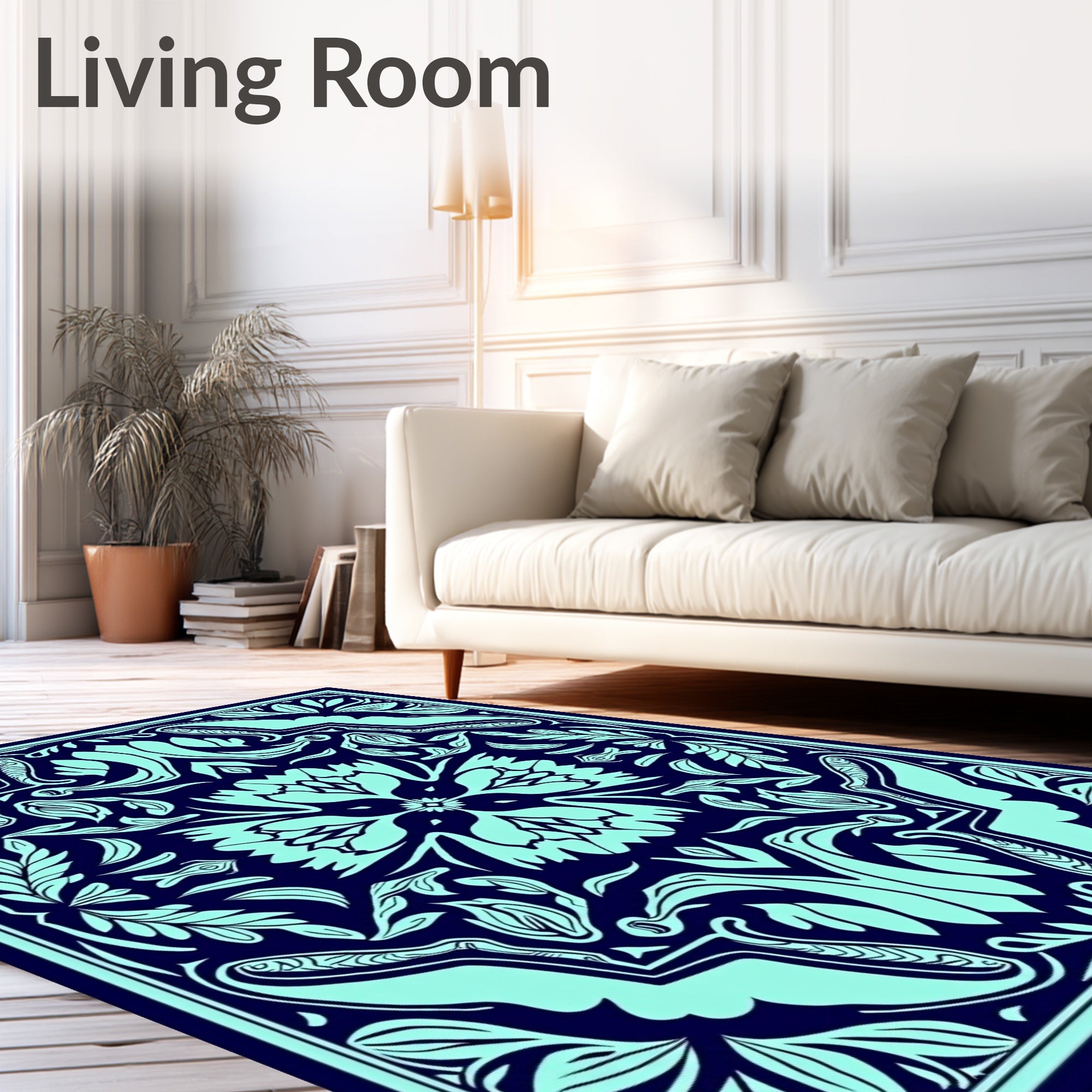 Art Nouveau Teal Leaf Pattern Rug
