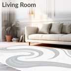 Abstract Swirls In Grey and White Rug