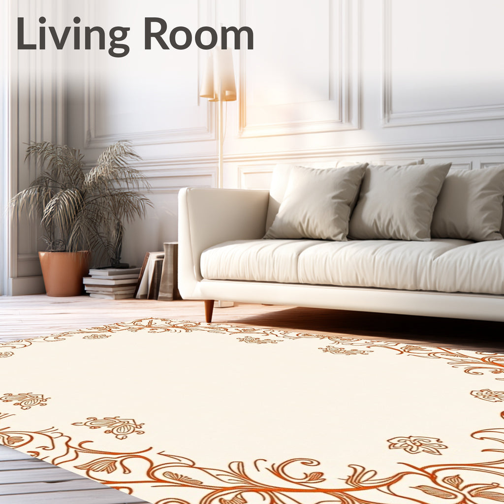 Elegant Floral Vine Scroll Border Rug