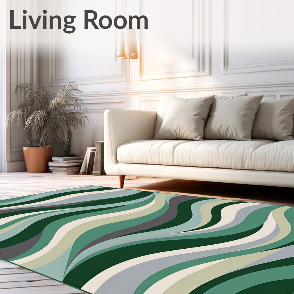 Abstract Green Wave Pattern Design Rug