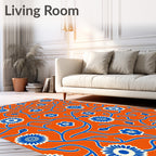 Bold Blue Floral Vine Pattern Rug
