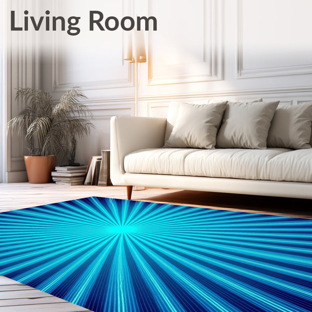 Radiant Blue Sunburst Geometric Rug