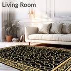 Black And Yellow Intricate Floral Design Rug