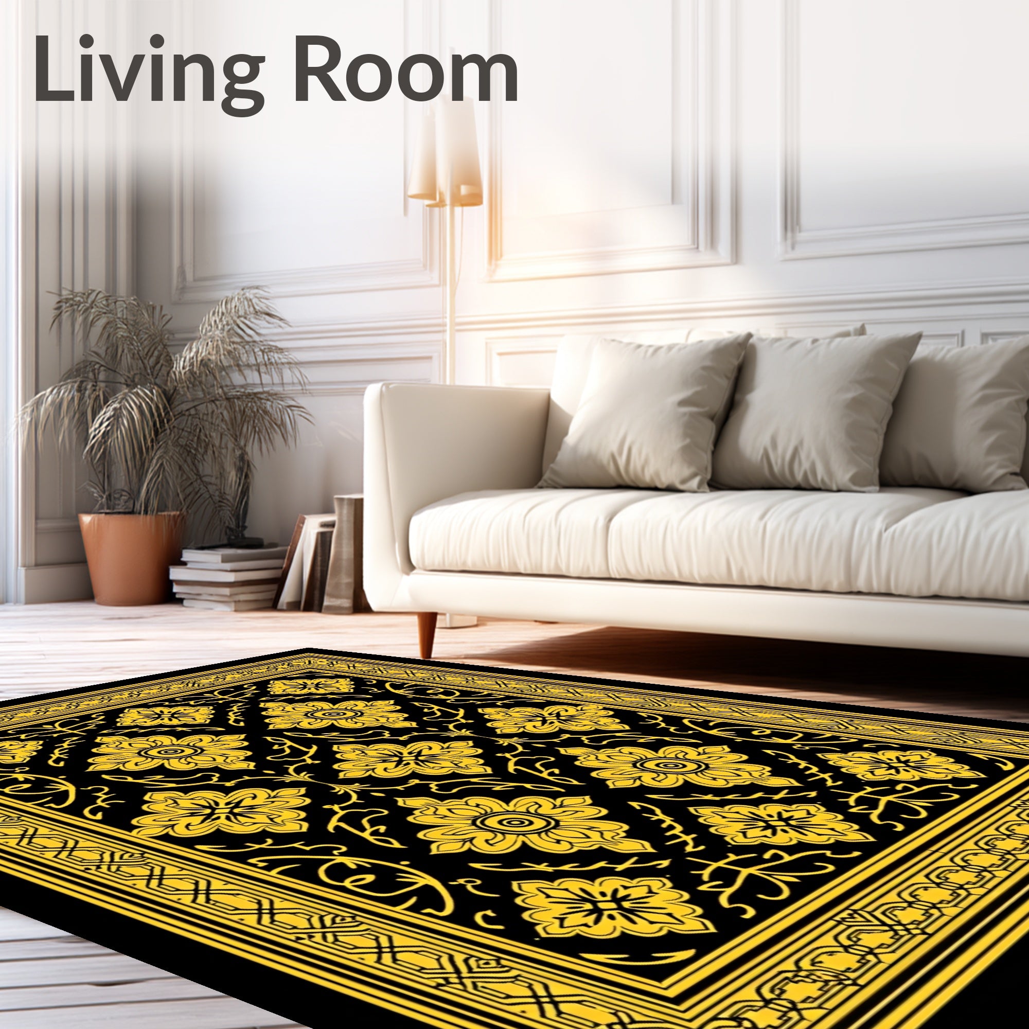 Grand Yellow Floral Intricate Border Rug