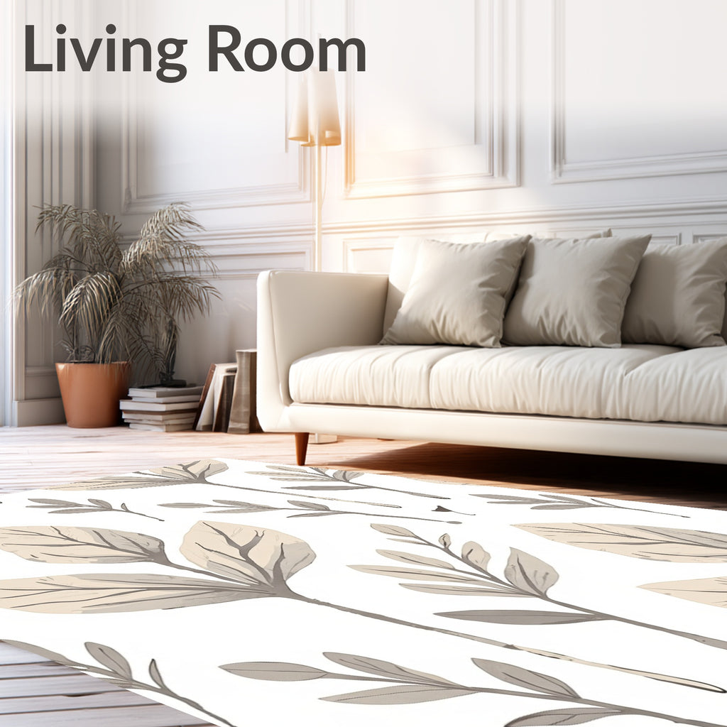 Botanical Leaf Pattern Neutral Tones Rug
