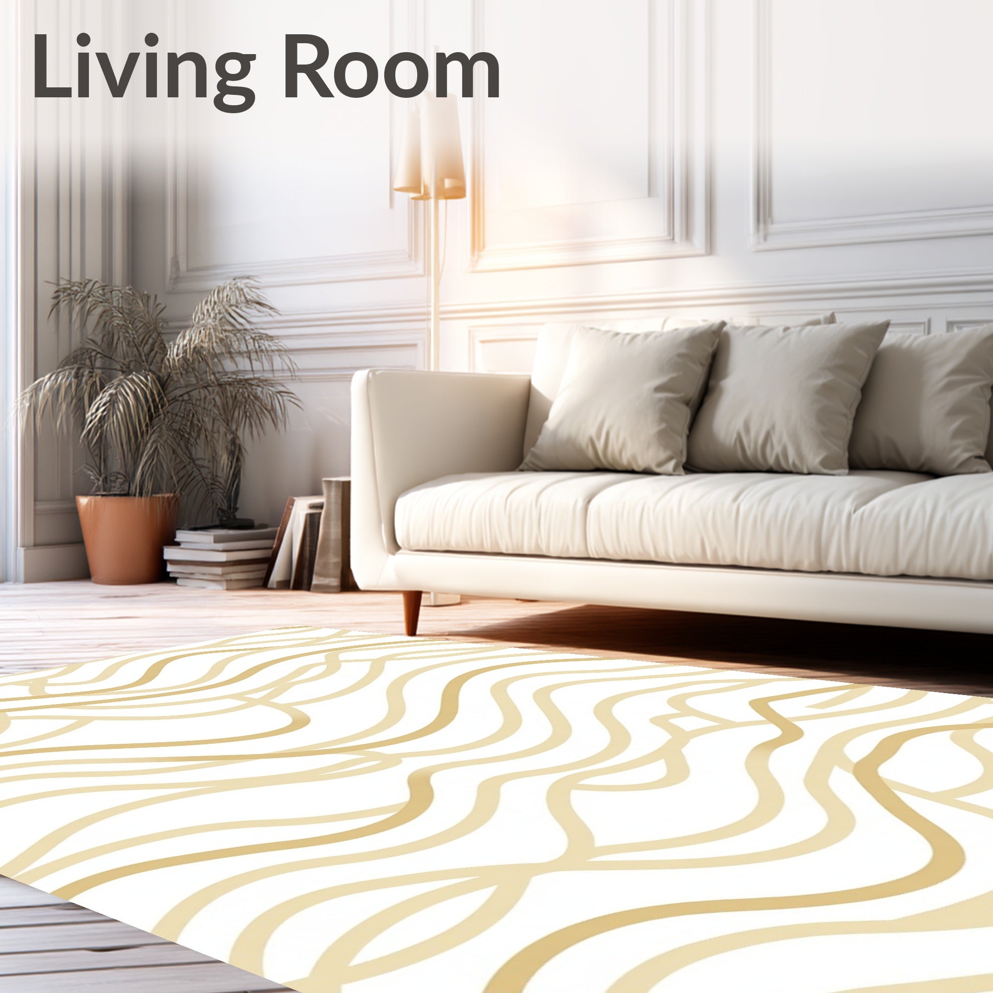 Minimalist Golden Wavy Lines Rug