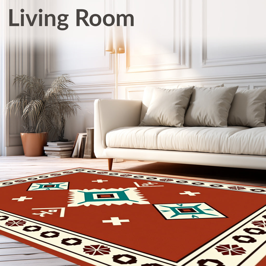 Geometric Diamond Motif Rustic Rug