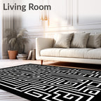 Bold Black White Maze Pattern Rug
