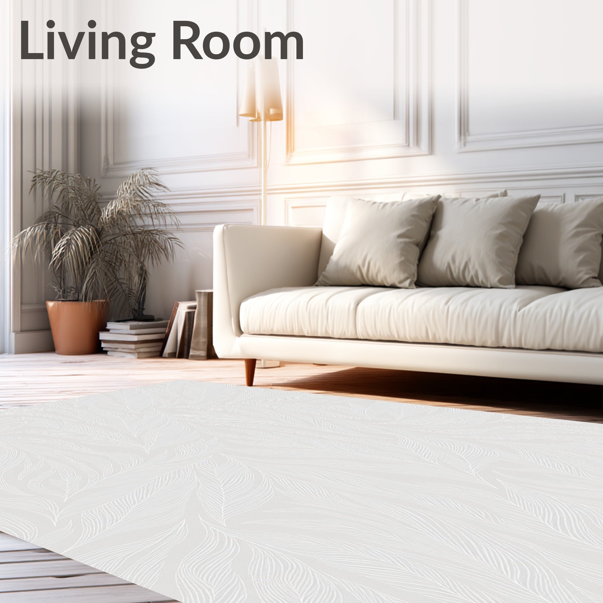 Delicate Feather Pattern Minimalist Style Rug
