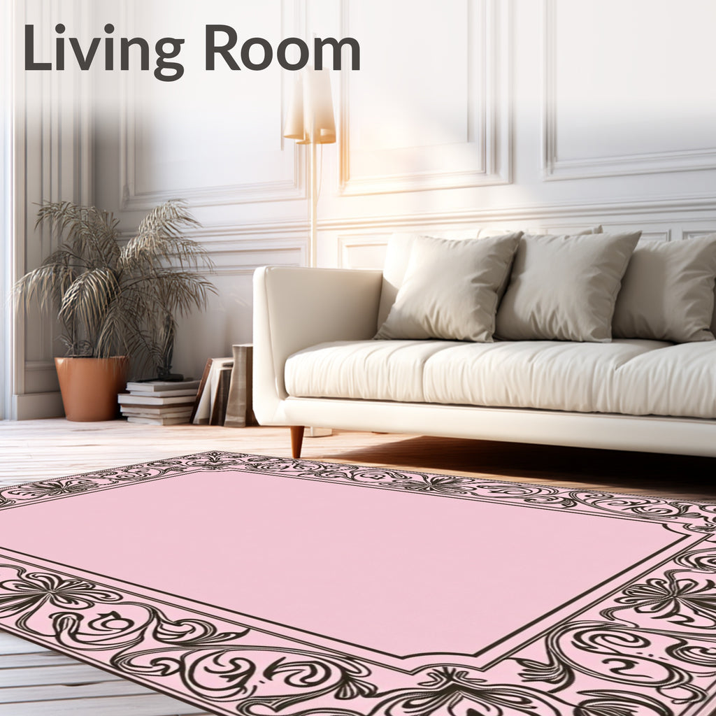 Elegant Floral Swirl Border Design Rug
