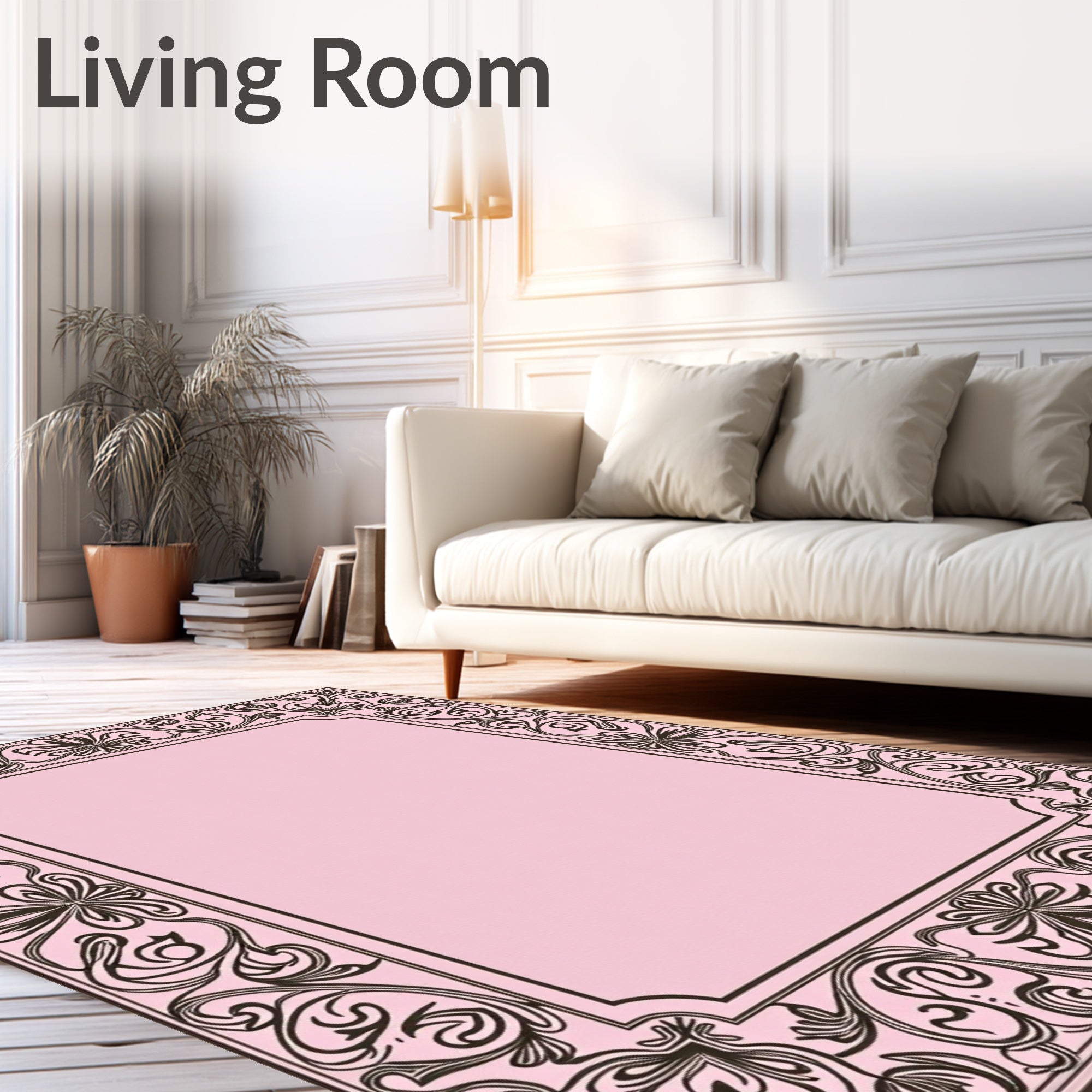 Elegant Floral Swirl Border Design Rug