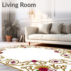 Ornate Gold Floral Border Design Rug