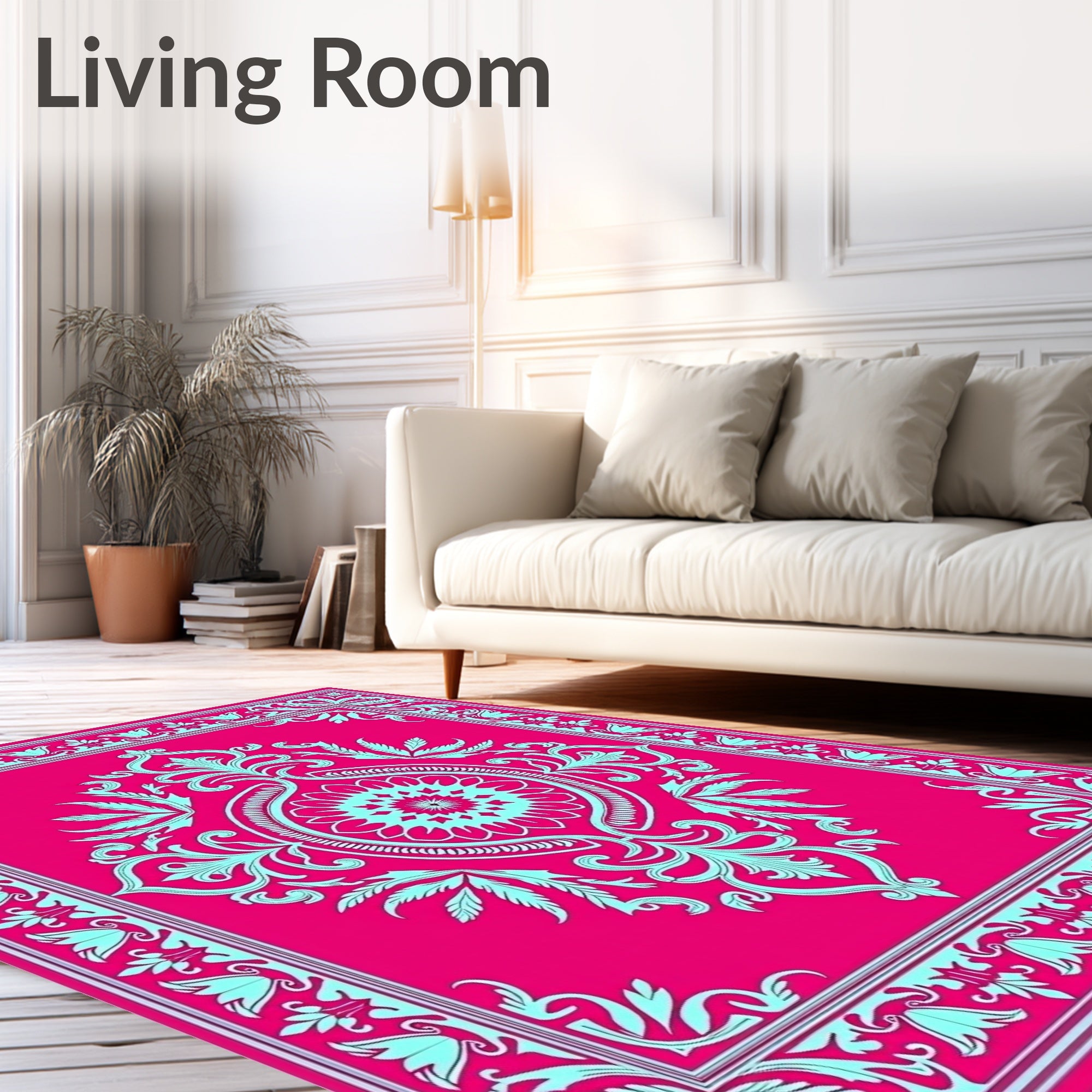 Vibrant Floral Scroll Pattern Rug