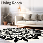 Striking Black White Mandala Motif Rug