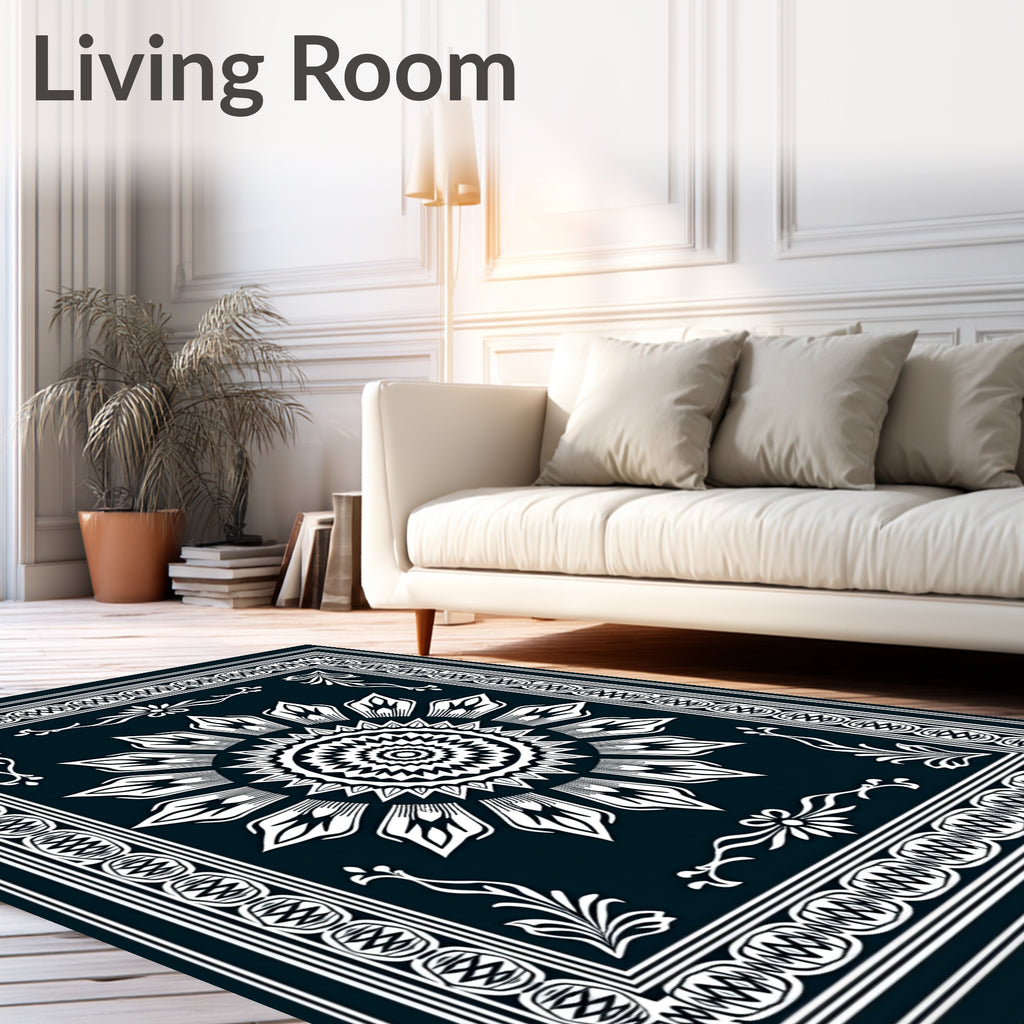 Monochromatic Sunburst Intricate Border Rug