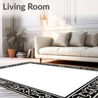 Ornate Abstract Floral Border Design Rug