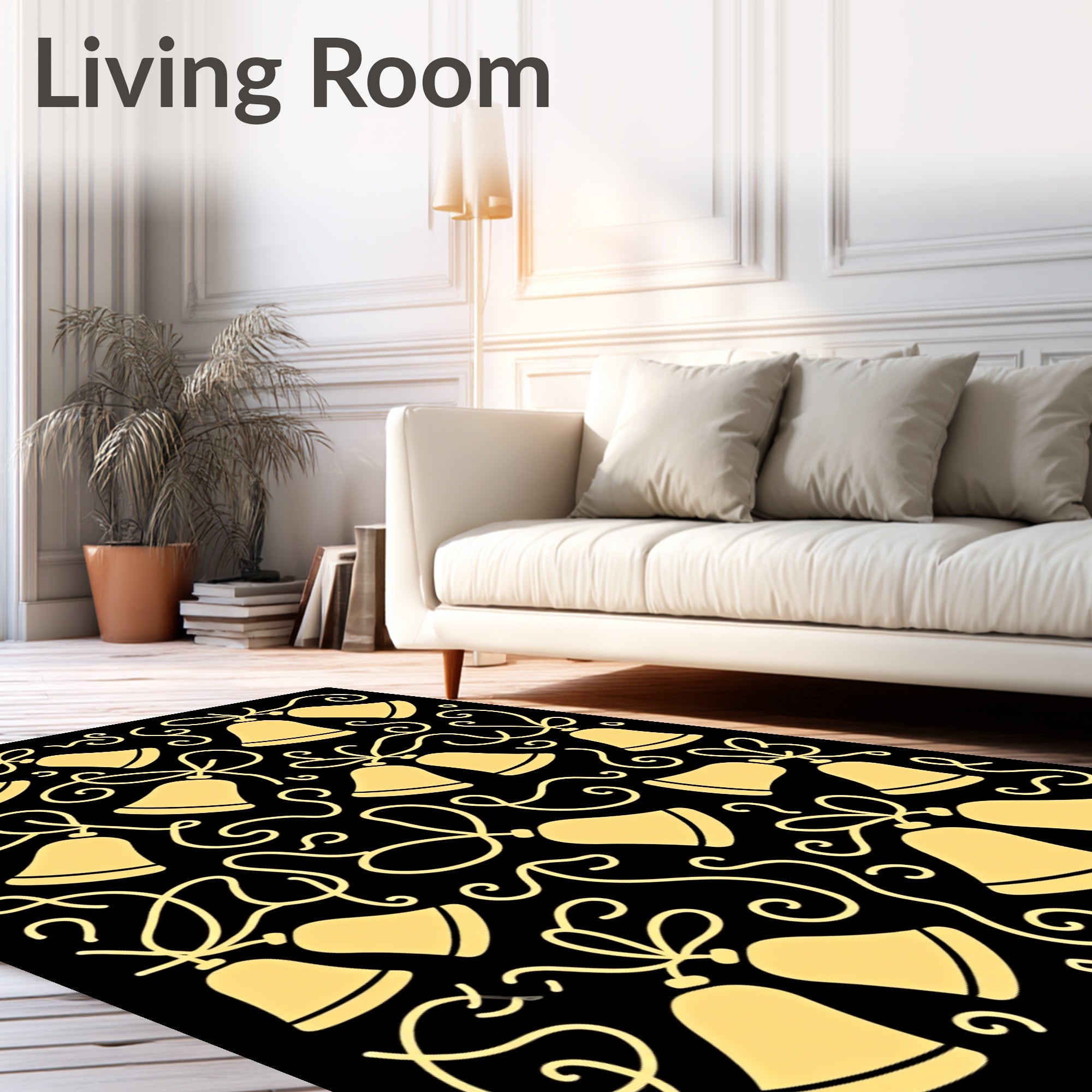 Golden Bells with Swirling Ribbons Rug