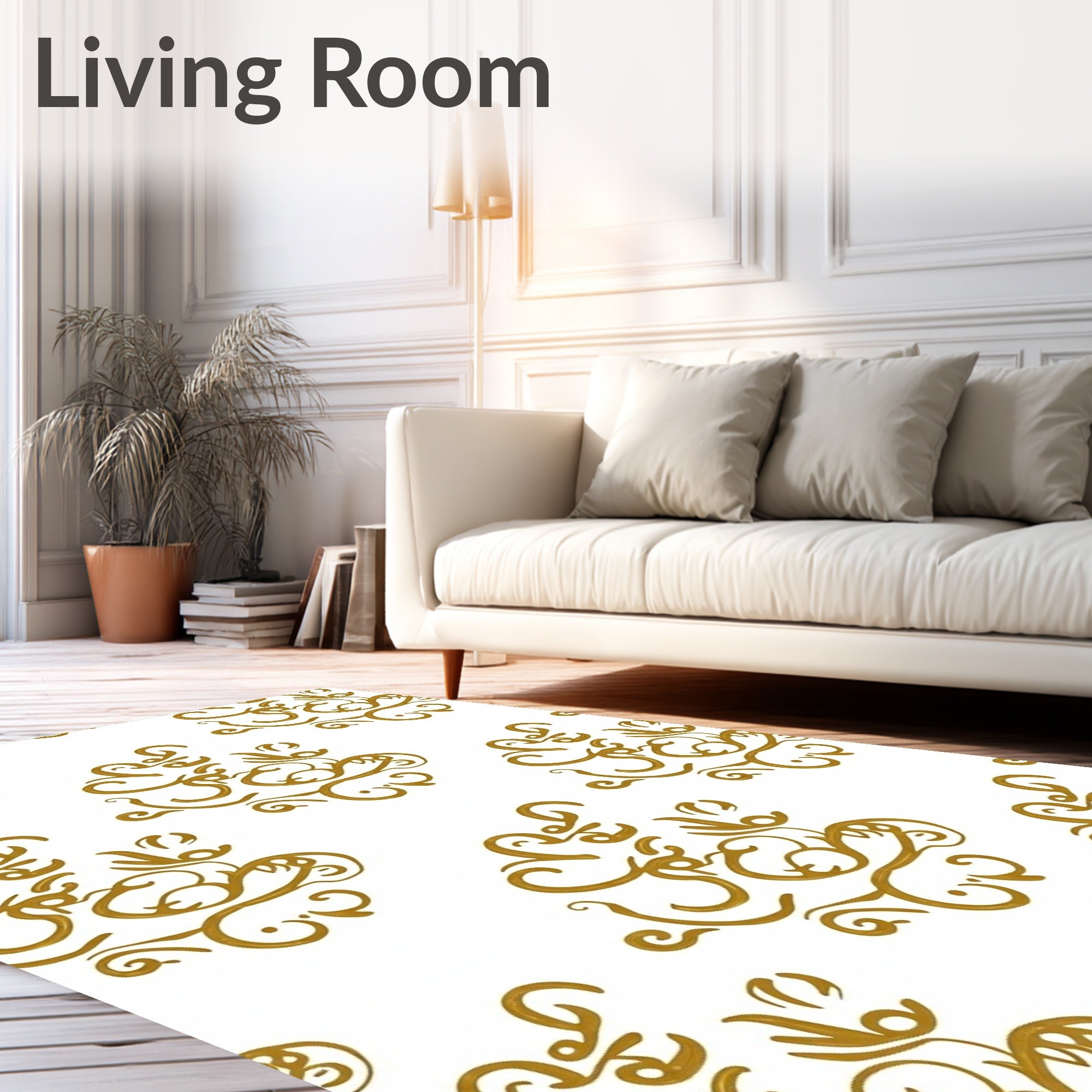 Golden Swirls Floral Pattern Rug
