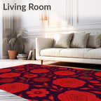 Red Floral Patterned Burgundy Rug