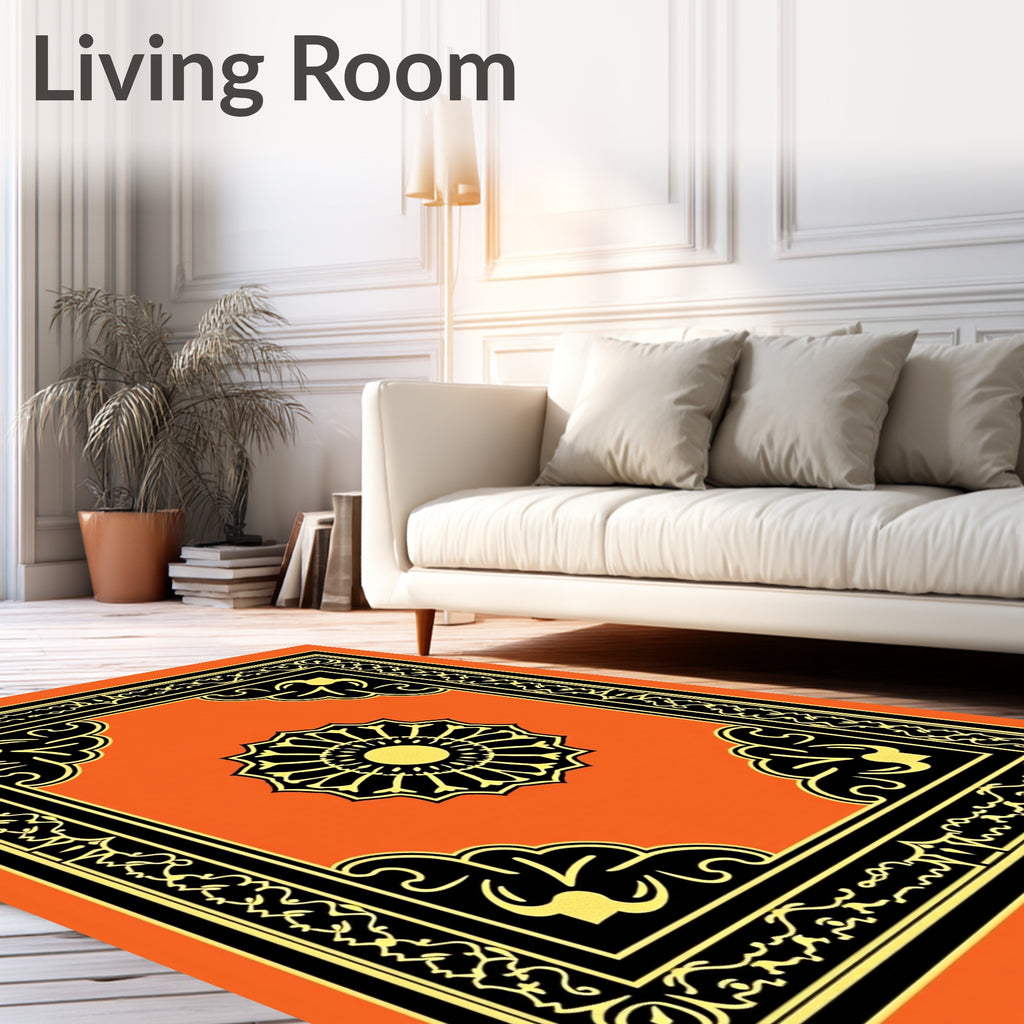 Ornate Floral Border Centerpiece Rug