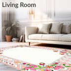 Pink Floral Whimsical Geometric Border Rug