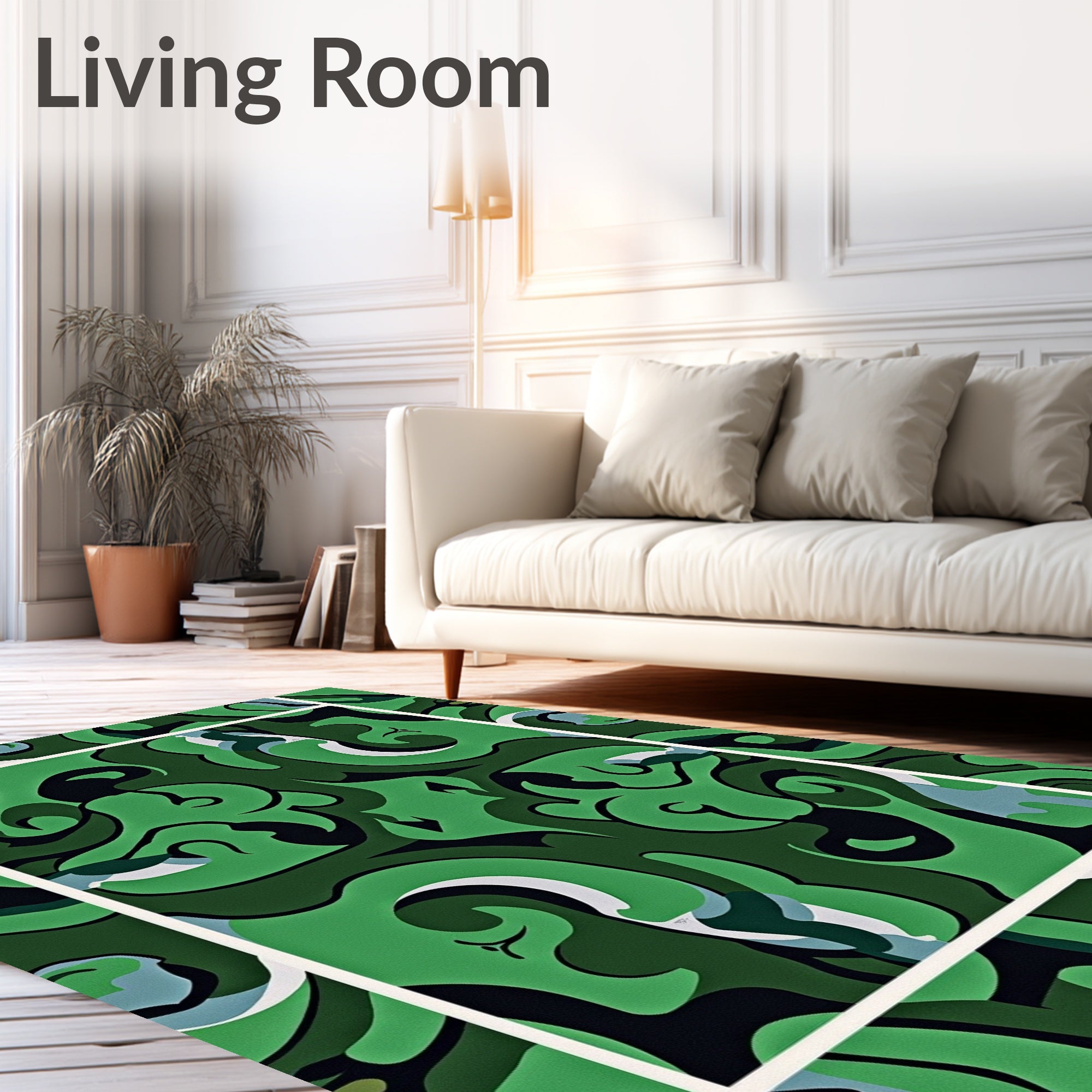 Abstract Green Swirl Pattern Design Rug