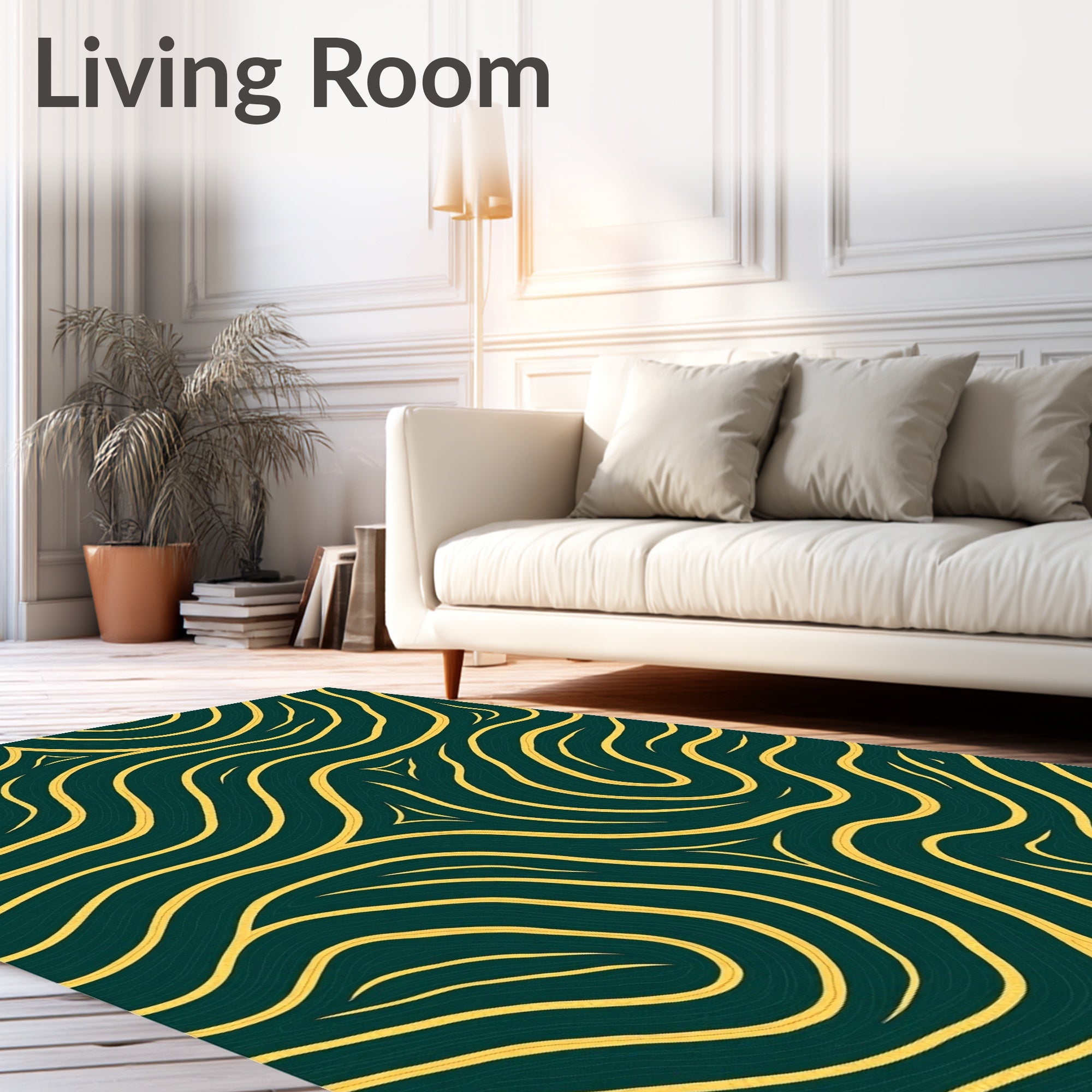 Bold Yellow Wavy Geometric Design Rug