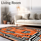 Bold Geometric Orange Black White Design Rug