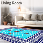 Geometric Floral Blue White Rug
