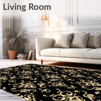 Gold and Black Damask Pattern Rug