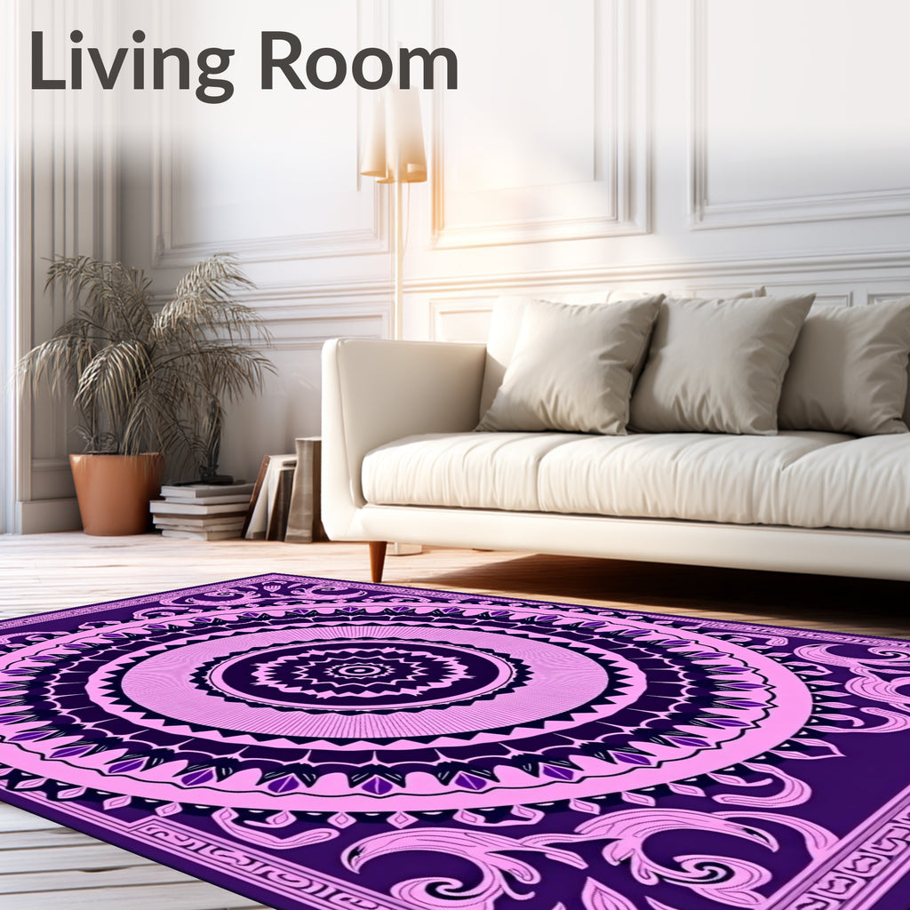 Ornate Purple Pink Mandala Pattern Rug