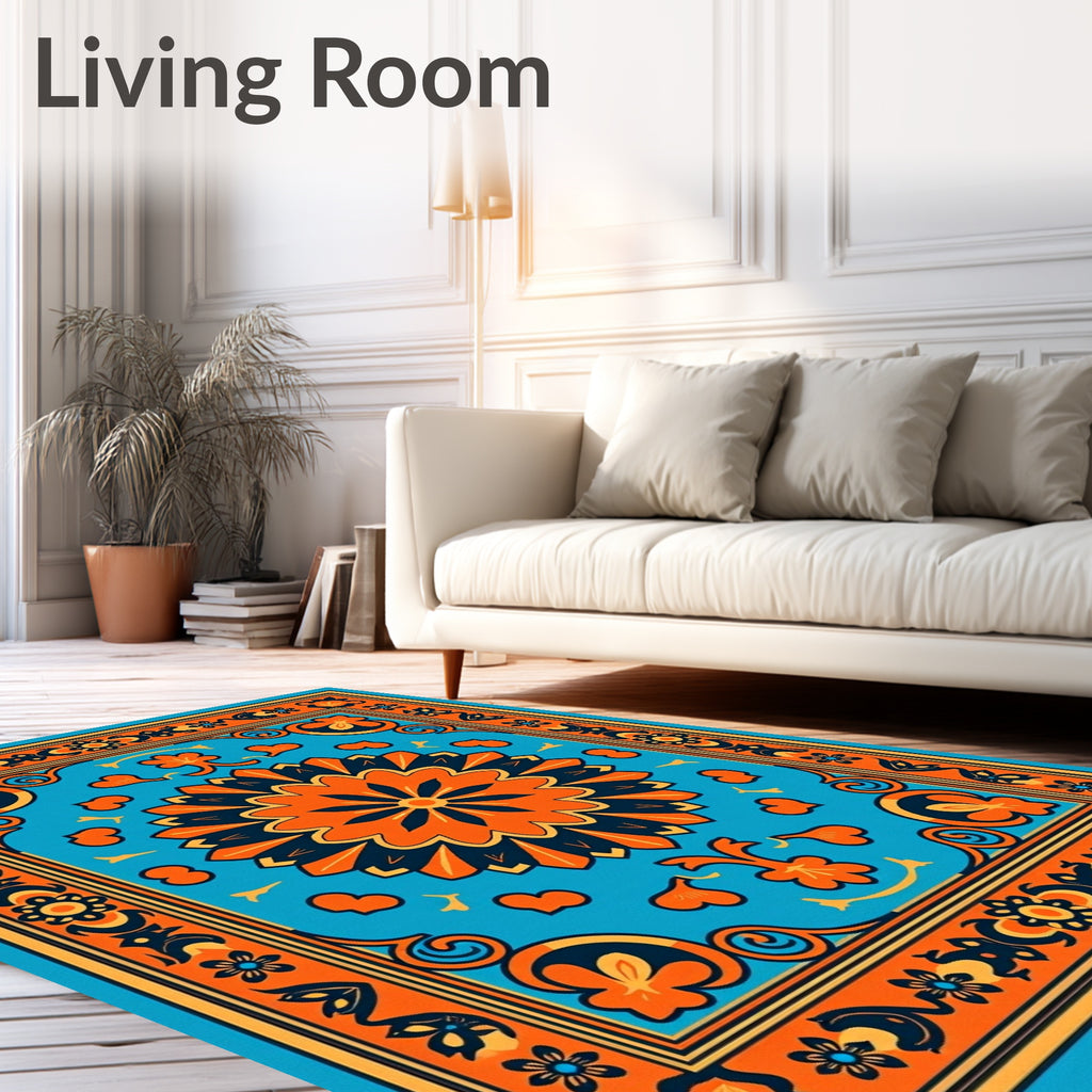 Vibrant Floral Medallion Border Rug
