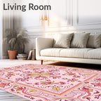 Classic Floral Patterned Pink Rug