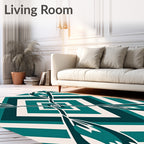 Teal Geometric Floral Diamond Pattern Rug