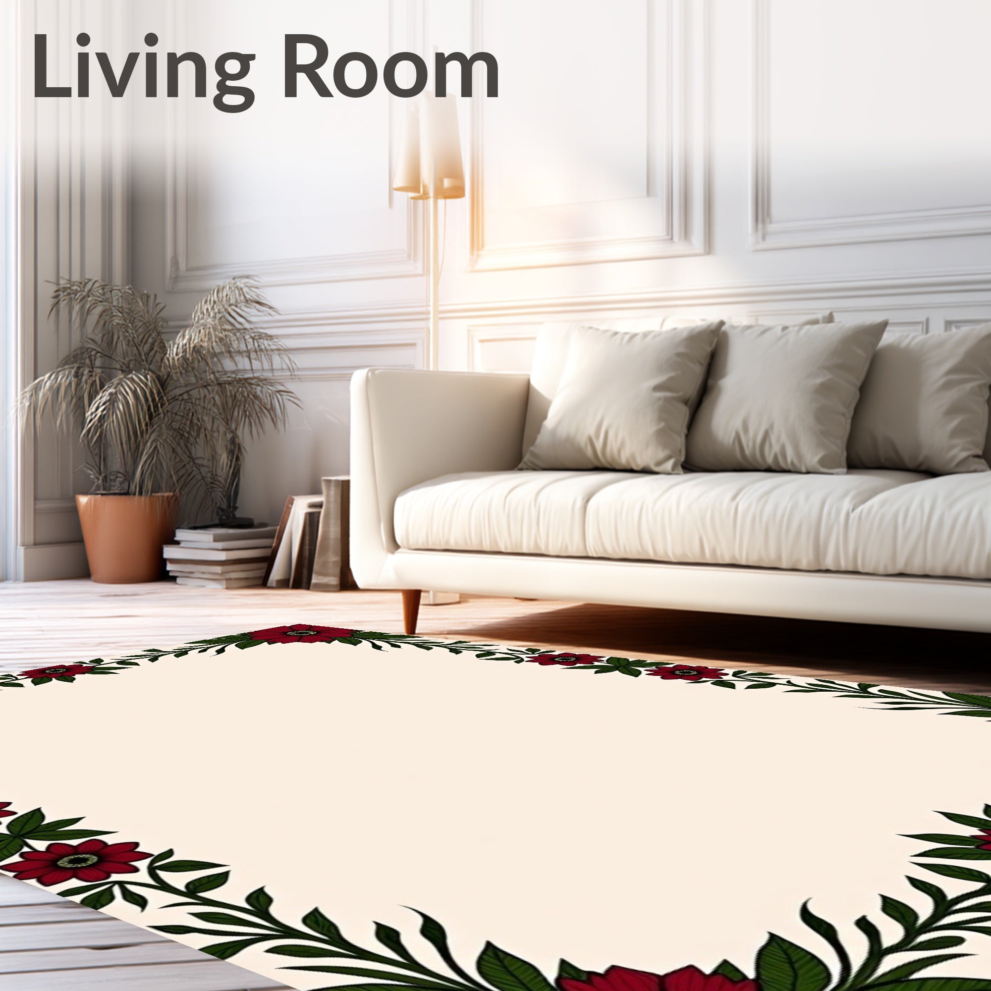 Red Floral Vine Patterned Rug