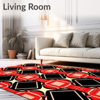 Bold Red Black Abstract Geometric Rug