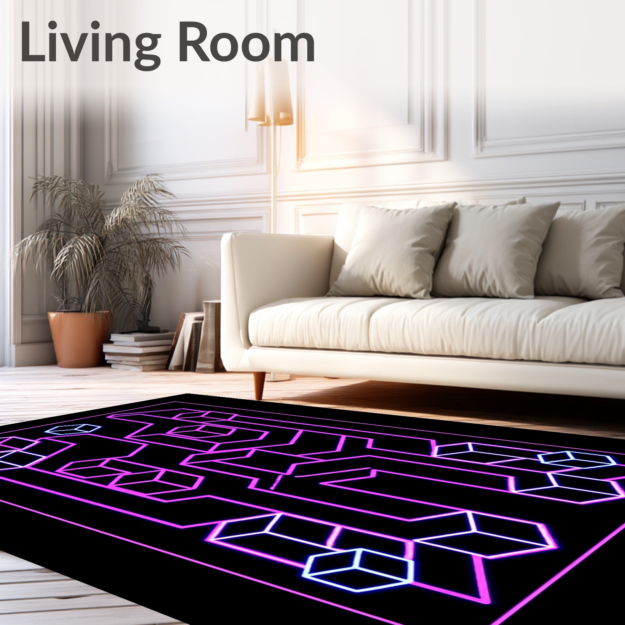 Geometric Cubes In Neon Lines Rug