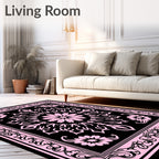 Pink Black Floral Mandala Design Rug