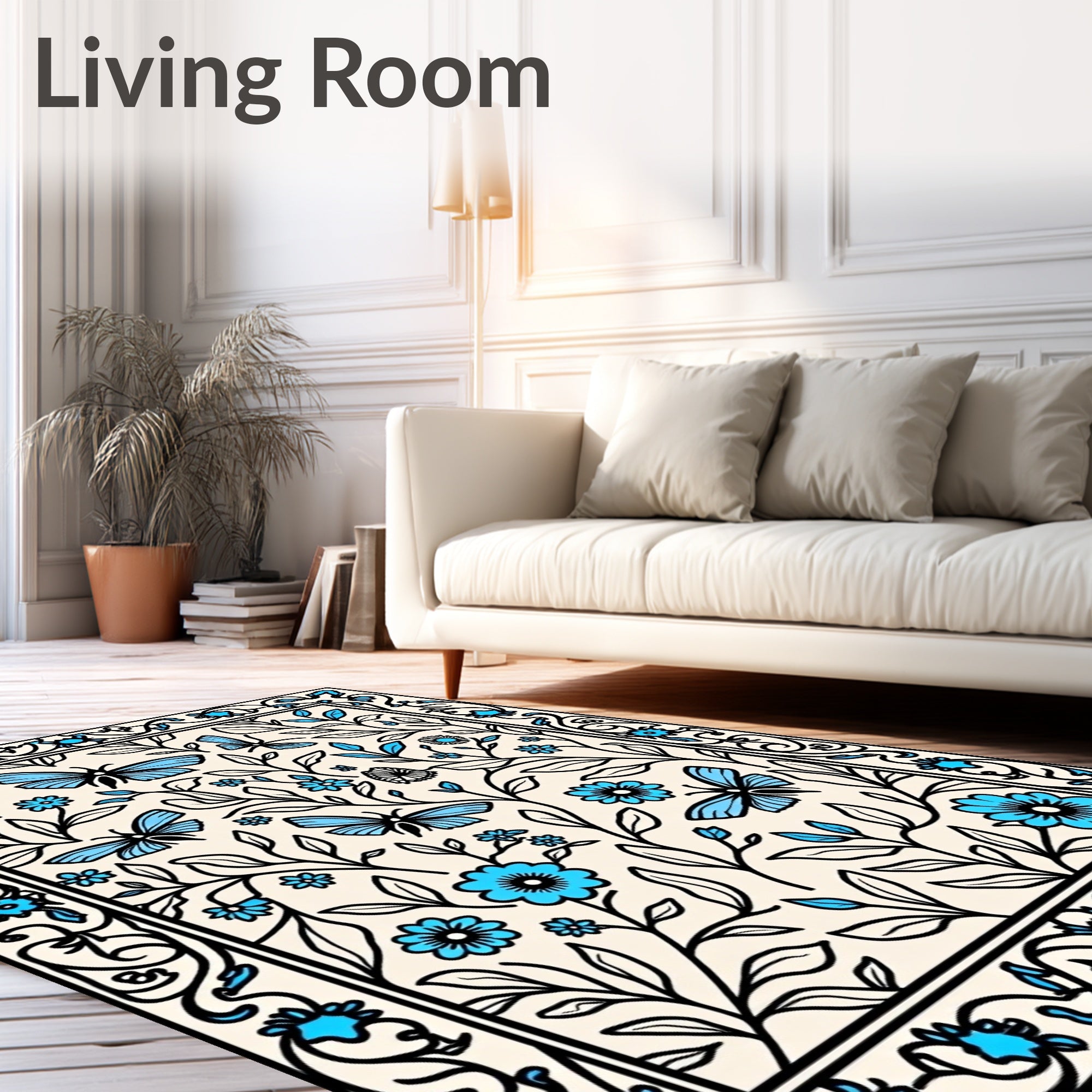 Floral Butterfly Garden Pattern Rug