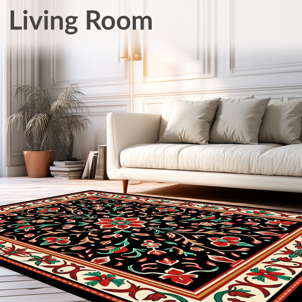 Intricate Floral Medallion Vine Pattern Rug