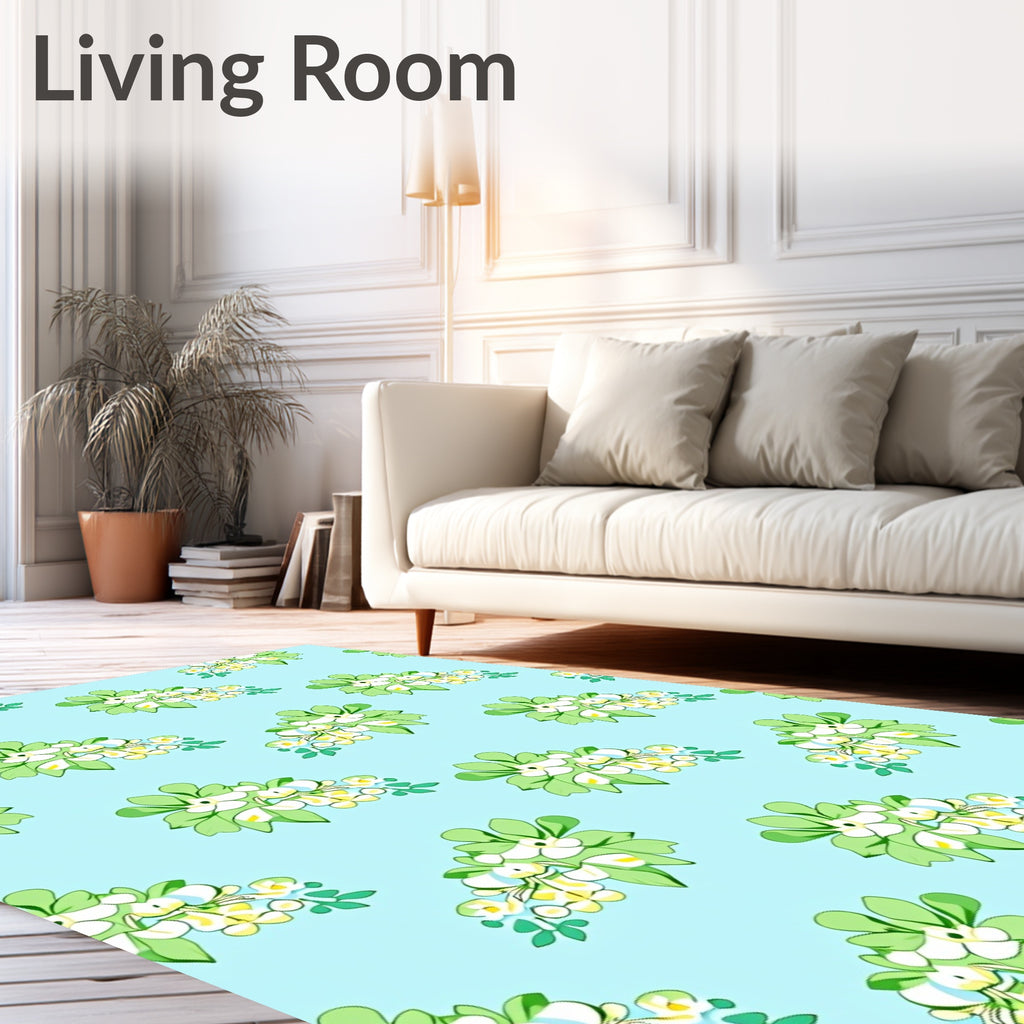 Fresh Floral Pattern With Light Blue Backdrop Rug