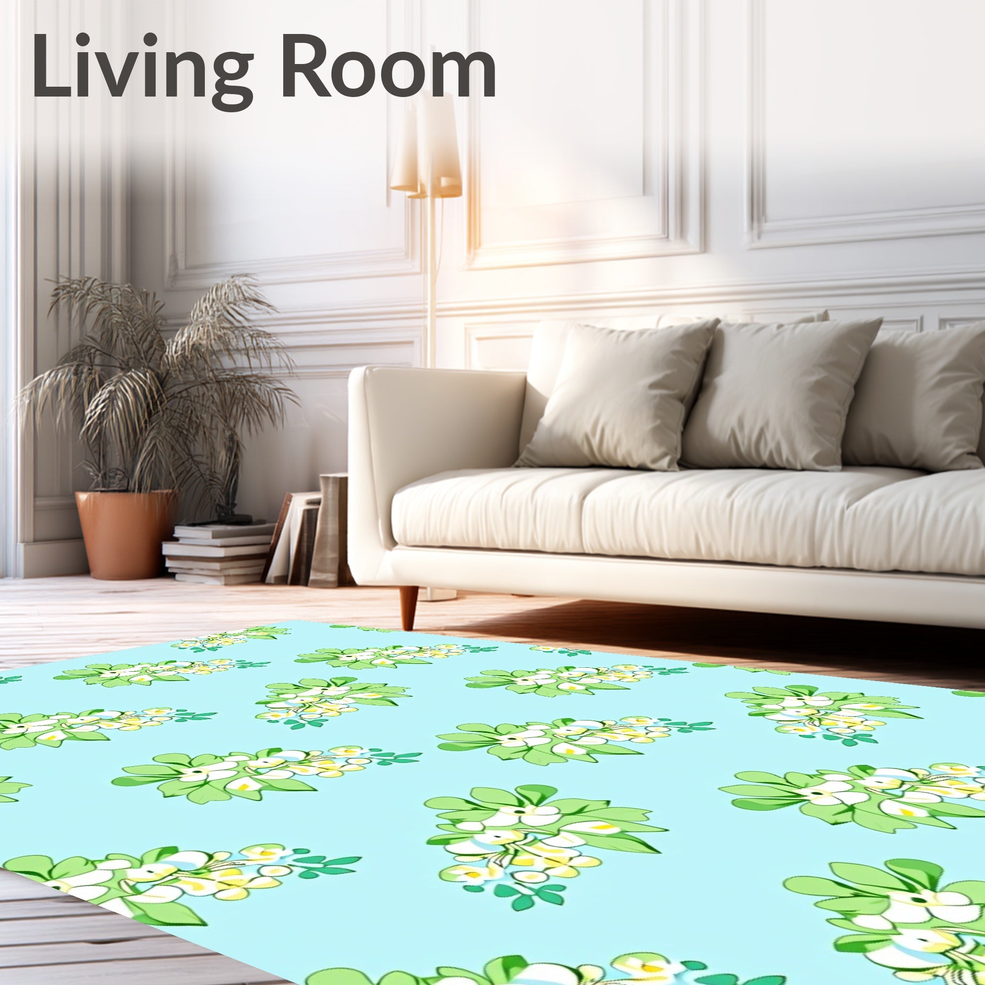 Fresh Floral Pattern With Light Blue Backdrop Rug