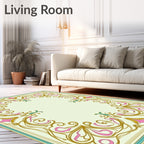 Ornate Gold Pink Teal Floral Border Rug